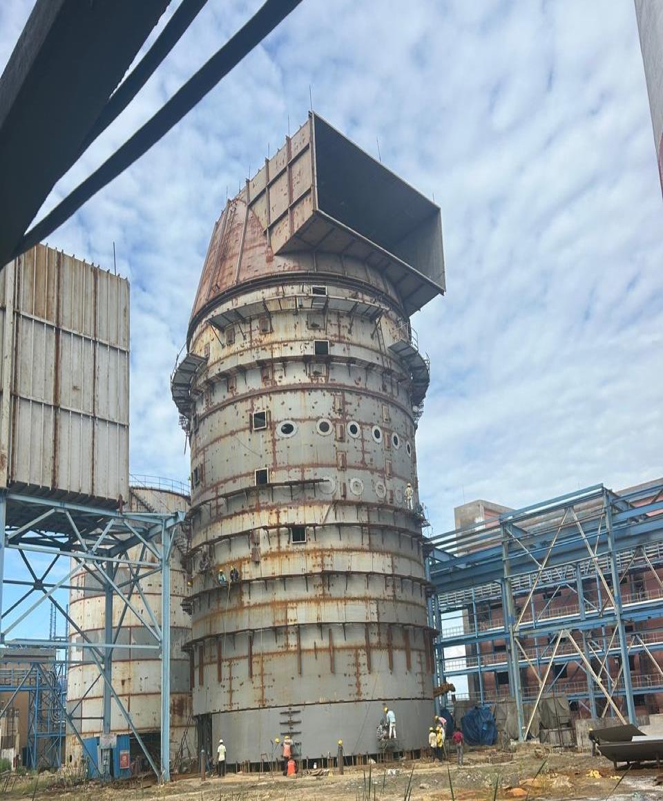 Erected absorber shell with outlet duct in place at the OPGC Jharsuguda FGD project